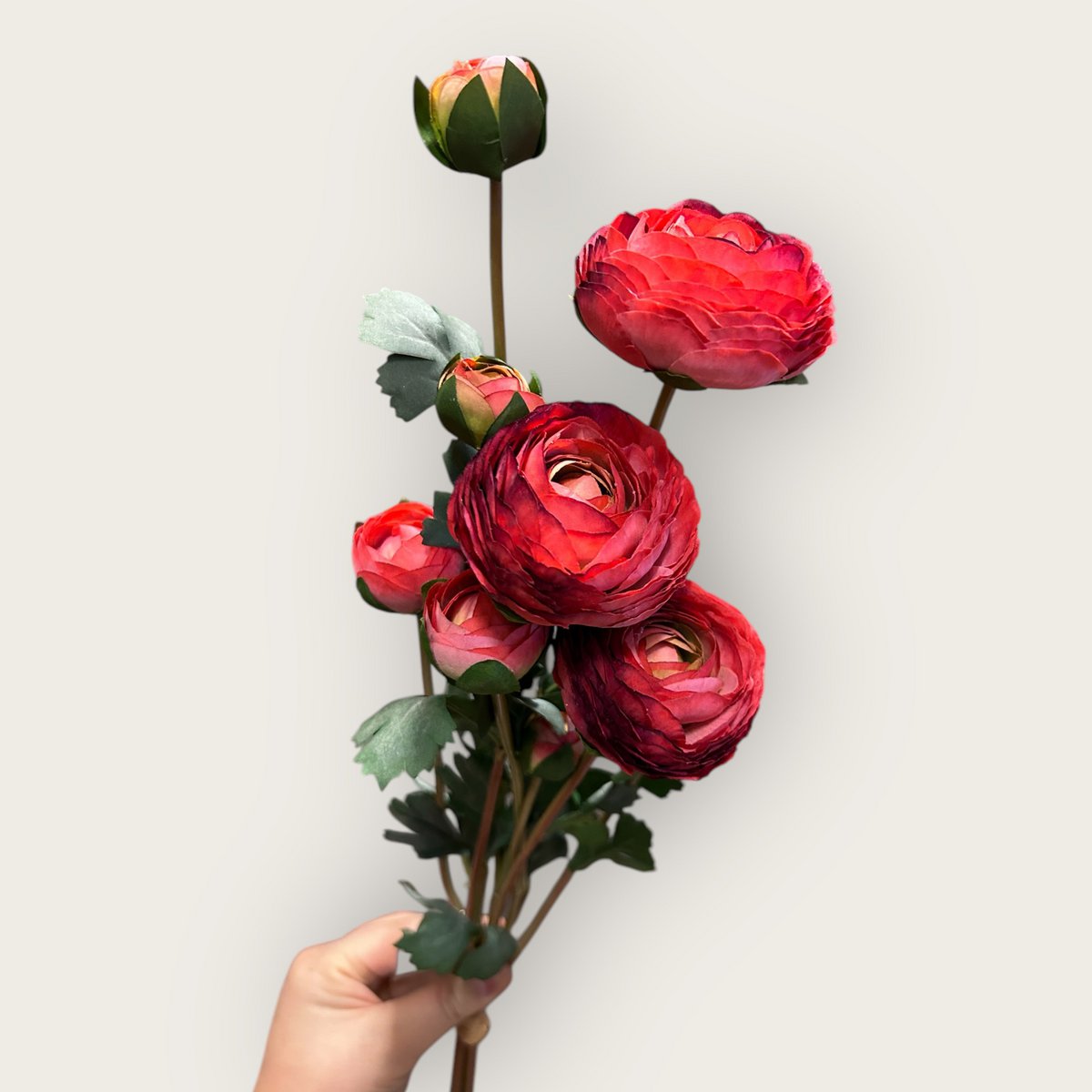 9-stengelige Mica Decorations Ranonkels Kunstbloemen Boeket / Lengte 55cm /red