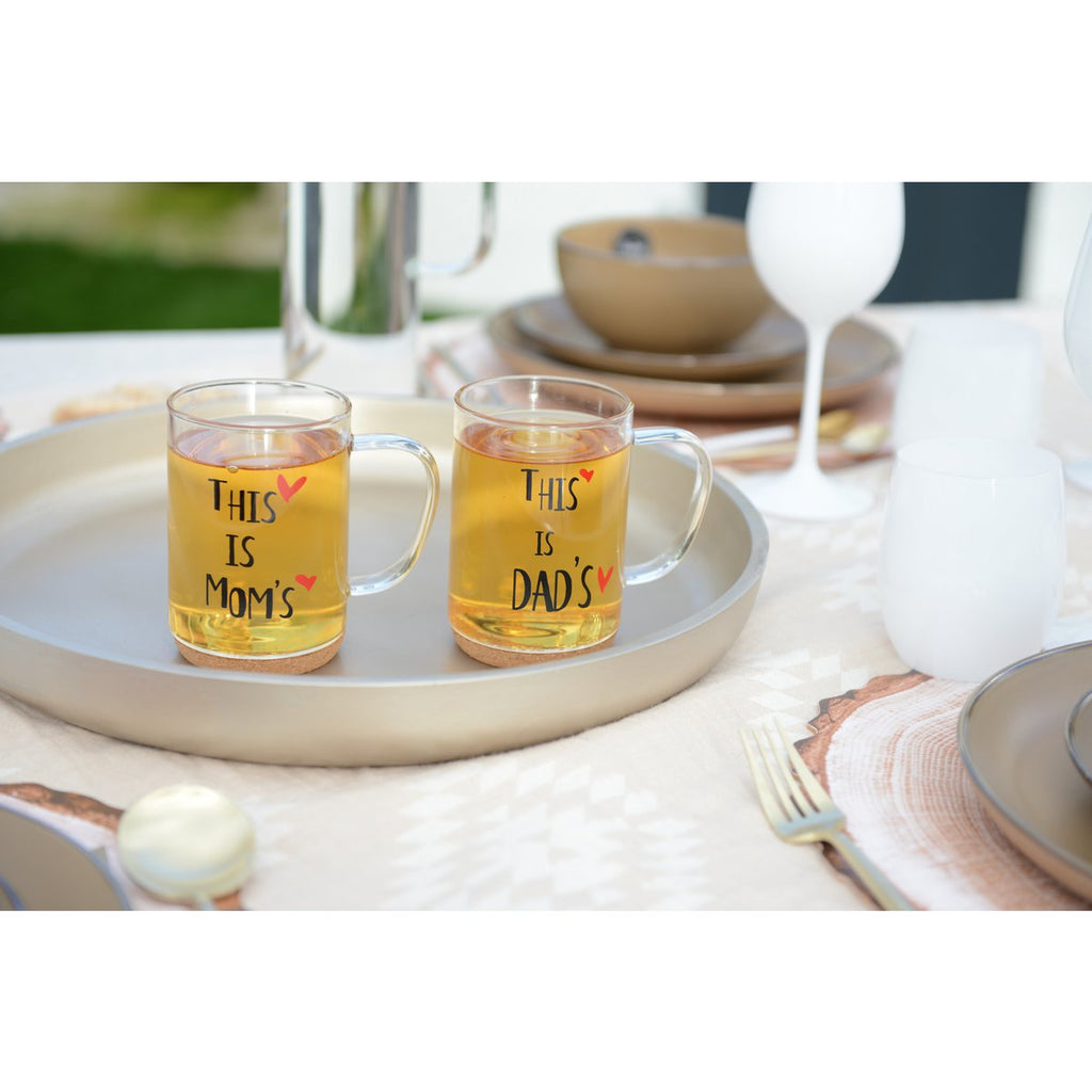 Glazen mok kurk achtergrond inscriptie papa