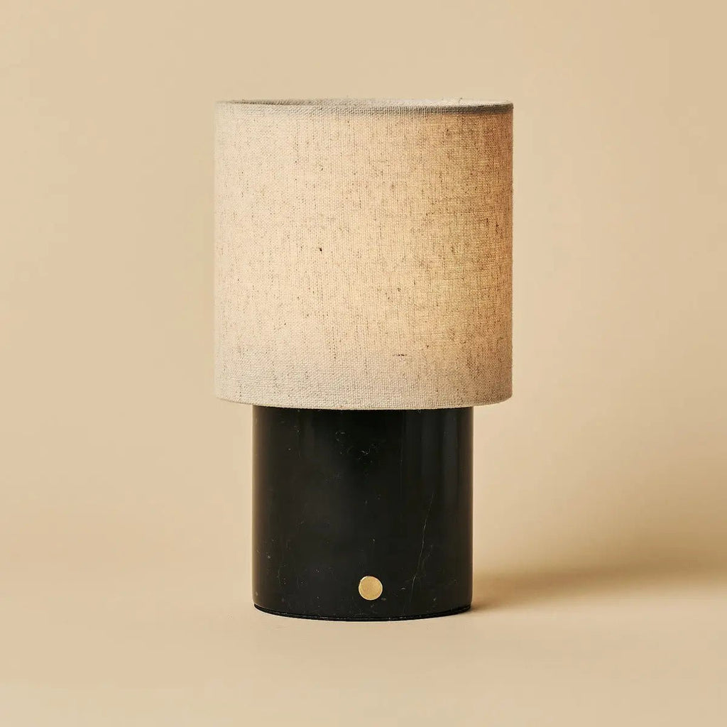 Onoda Black / Nero Marquina - Marmeren oplaadbare tafellamp - met linnen verwisselbare lampenkap en oplaadbaar ontwerp