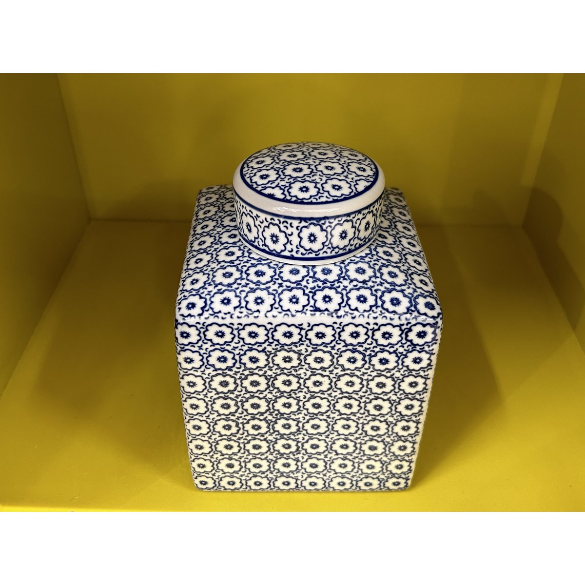 Blauw-witte porseleinen bloemenvaas (vierkante stijl)