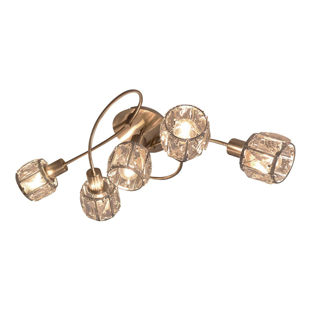 5-geleide plafondlicht "Josefa", metalen plafondlamp en glas in roestvrijstalen look, met E14-versie Filamentlampen inbegrepen, voor woonkamer, eetkamer, hal of gang 61 x 36 x 21 cm