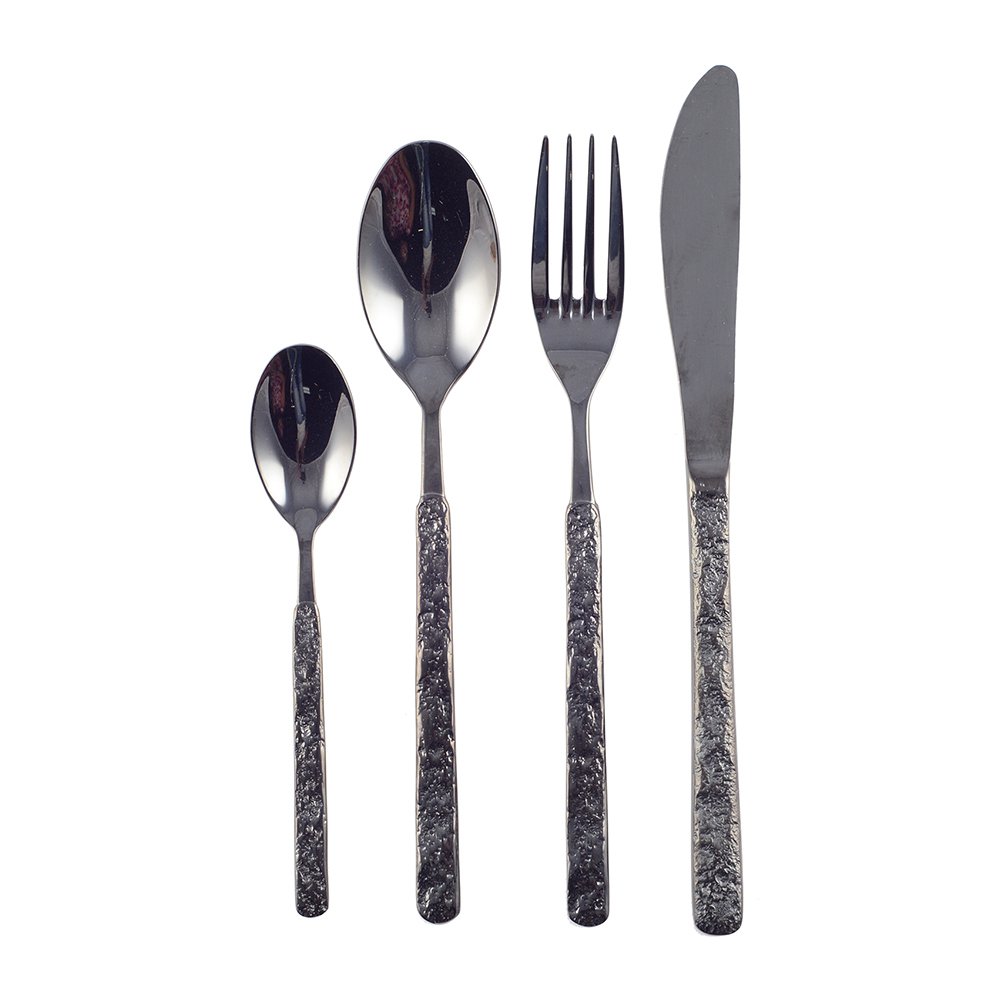 24 -Kamer briljant zwart huishouden met gehamerd afwerking