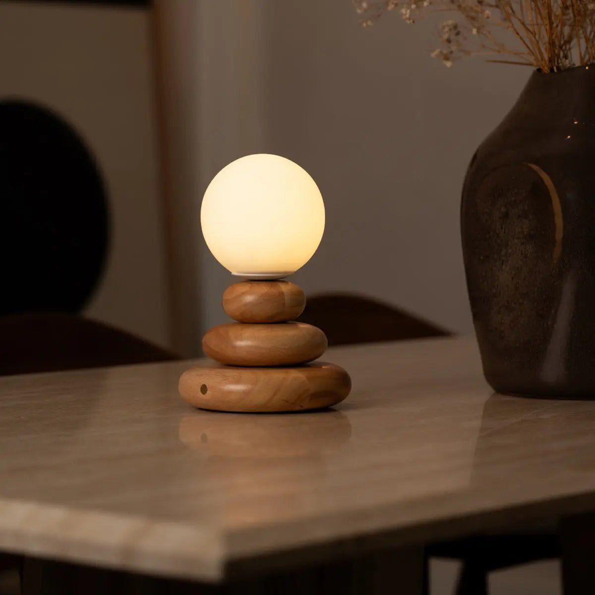 Isabella Houten & Glazen Oplaadbare Lamp - Snoerloos & Dimbaar