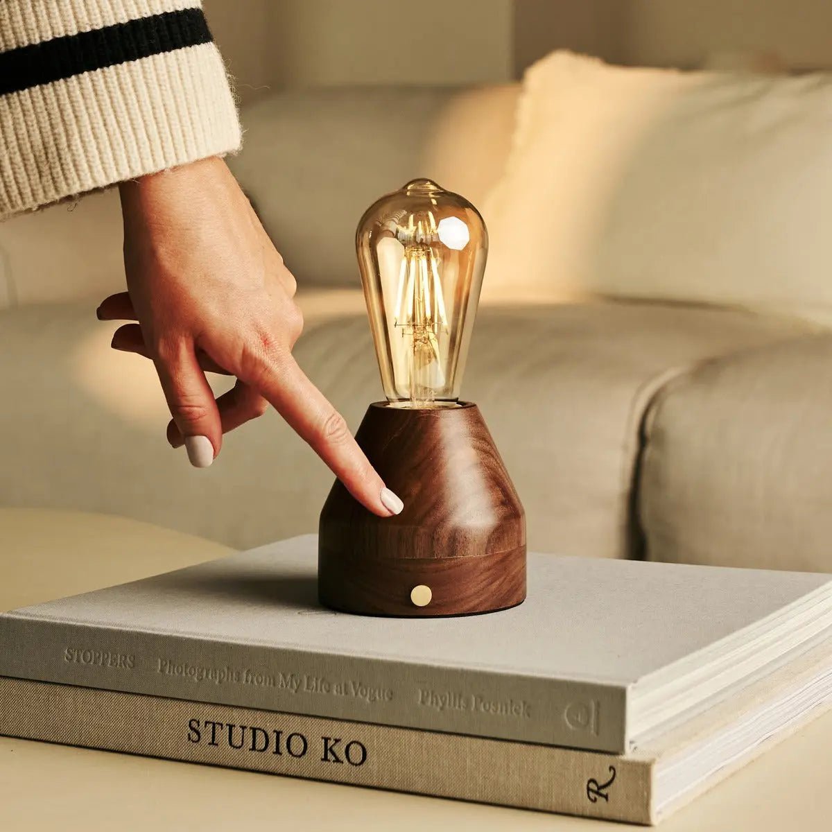 ZAVI WALNAUT Oplaadbare LED-tafellamp-Draadloos, dimpelbare, 100-uur batterij