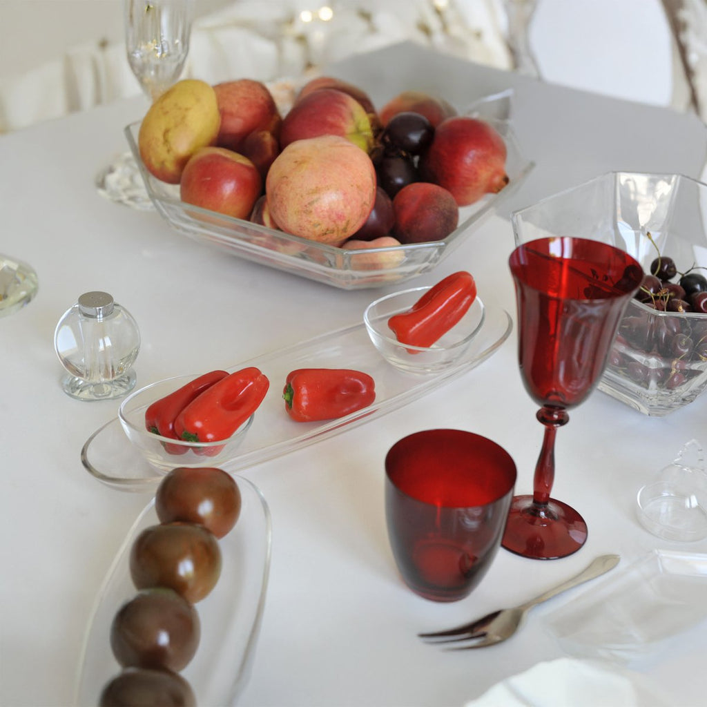 Aperitief set van 3 kopjes op transparant plateau 41 cm