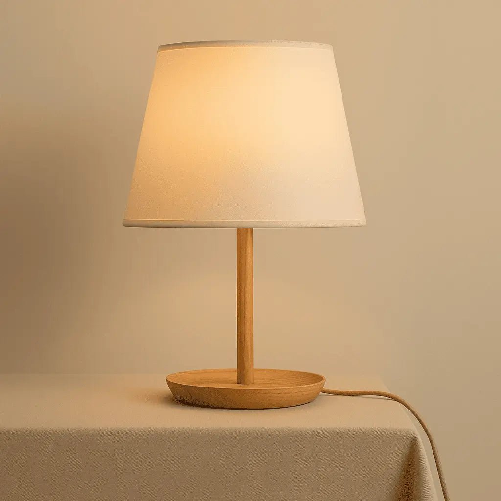 Emily lichtbruine houten lamp met kabel - handgemaakt duurzaam ontwerp voor thuis