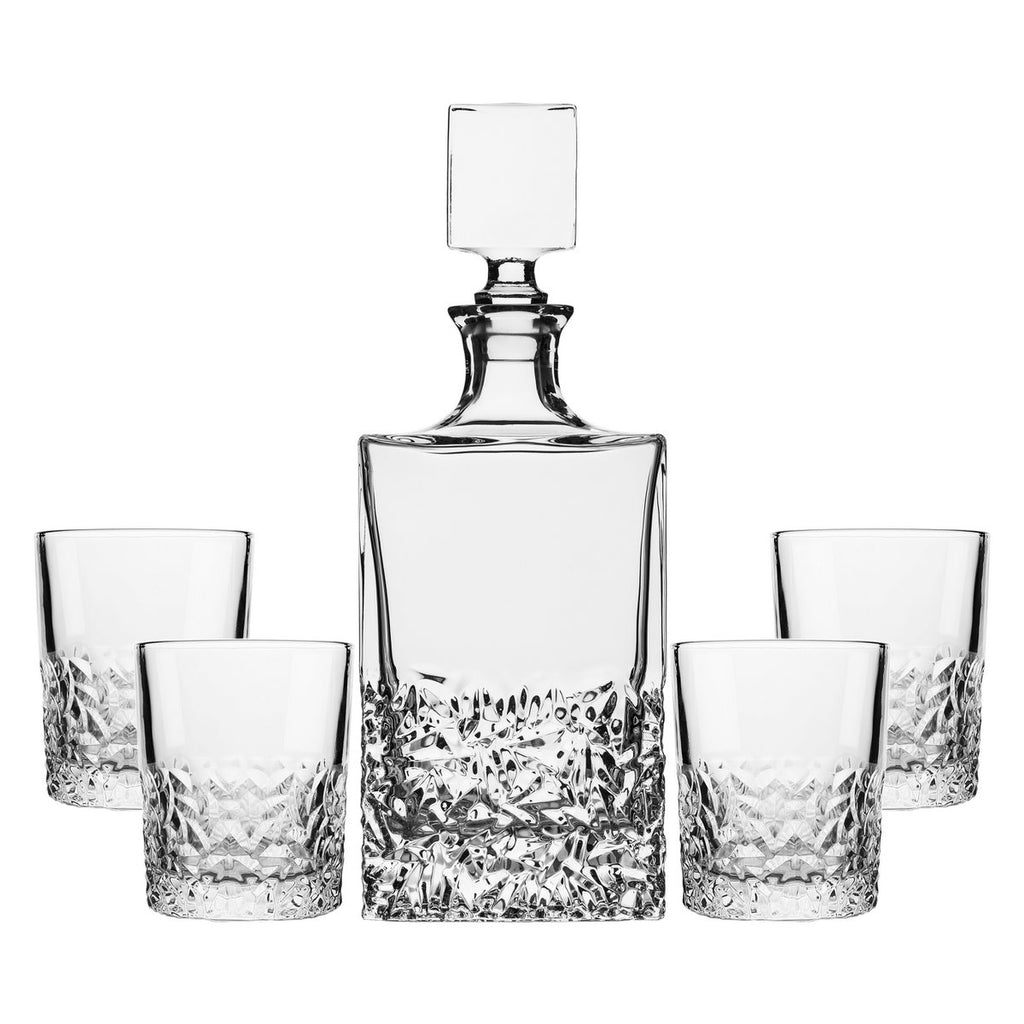 Gehakte glazen whisky set met karaf 850 ml en 4 glazen 280 ml