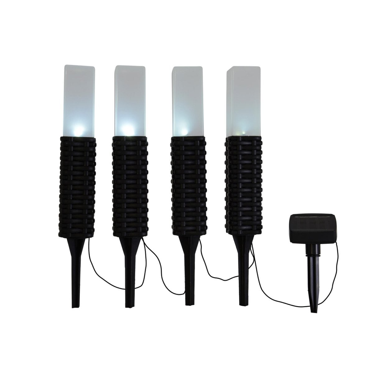 4 Set LED Outdoor Spike, voor buiten, plastic aarde spit in zwart, geïntegreerd LED
