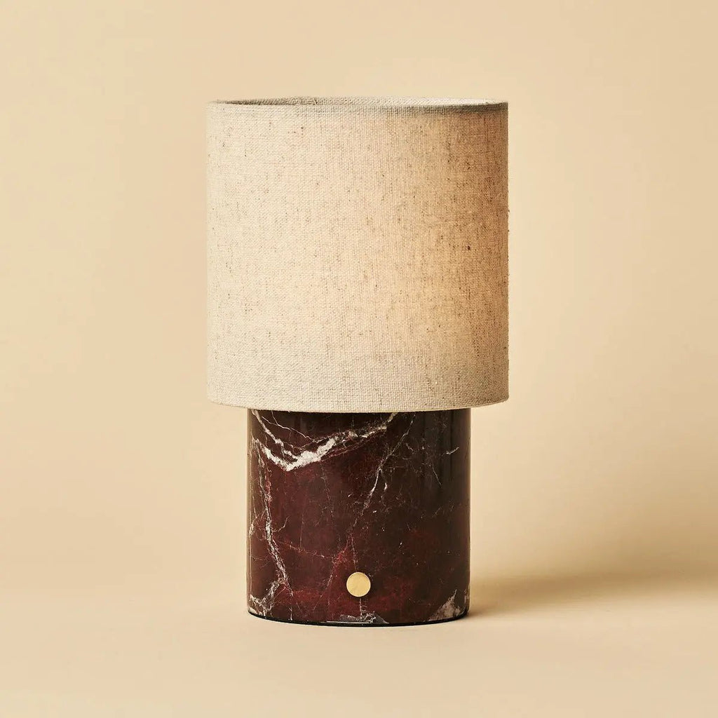 Onoda rood / rosso levanto - marmeren oplaadbare tafellamp - met linnen verwisselbare lampenkap en oplaadbaar ontwerp