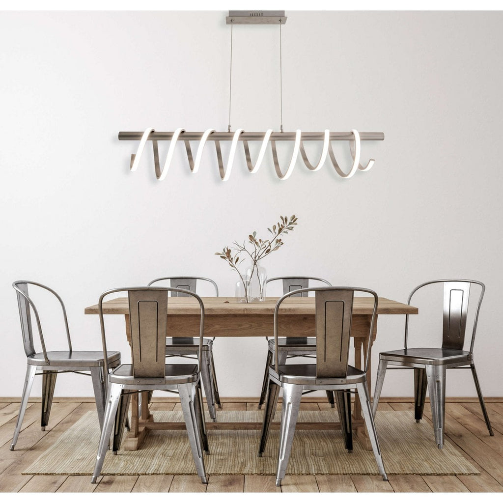 LED -hanglamp "Belleza", moderne metalen slinger lamp en plastic in nikkel mat en wit, met stevig gebouwd -in LED's, 100 cm lang. De ideale verlichting voor woonkamer, eetkamer of keuken.