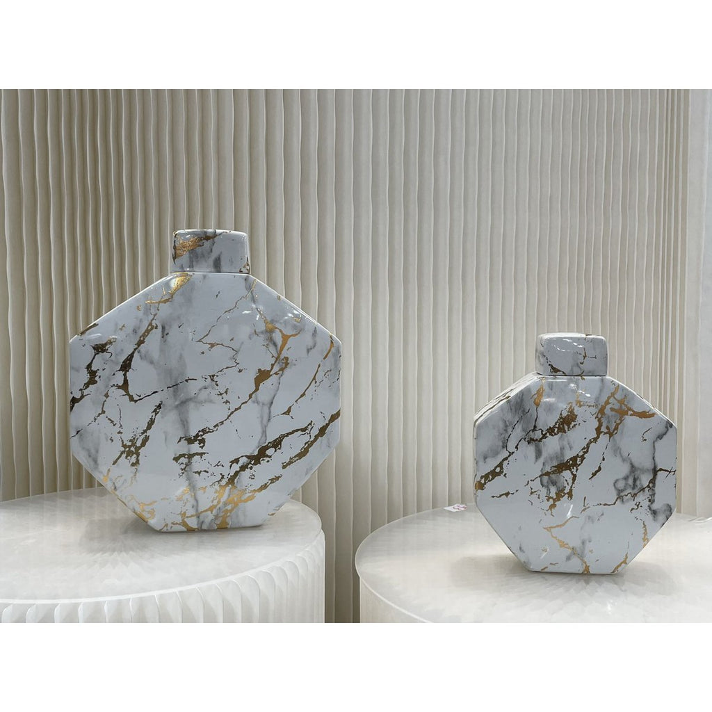 Gouden lak marmeren patroon zeshoek decoratieve pot (klein formaat)