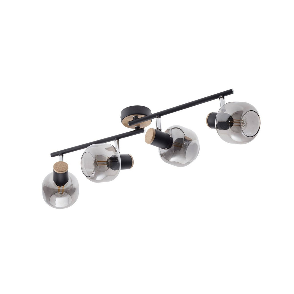 4er spot plafondlamp "fumoso", plafondlamp gemaakt van metaal en rookglas in zwart, met E14 -aansluiting, voor eetkamer, woonkamer, gang of kantoor, 80 x 20 cm