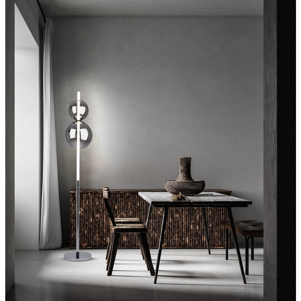 LED -vloerlamp "Nova" vloerlamp met DIMMM -functie gemaakt van chroom -gekleurd metaal, plastic en rookglas, met stevig geïnstalleerde LED's, ca. 150 cm hoog