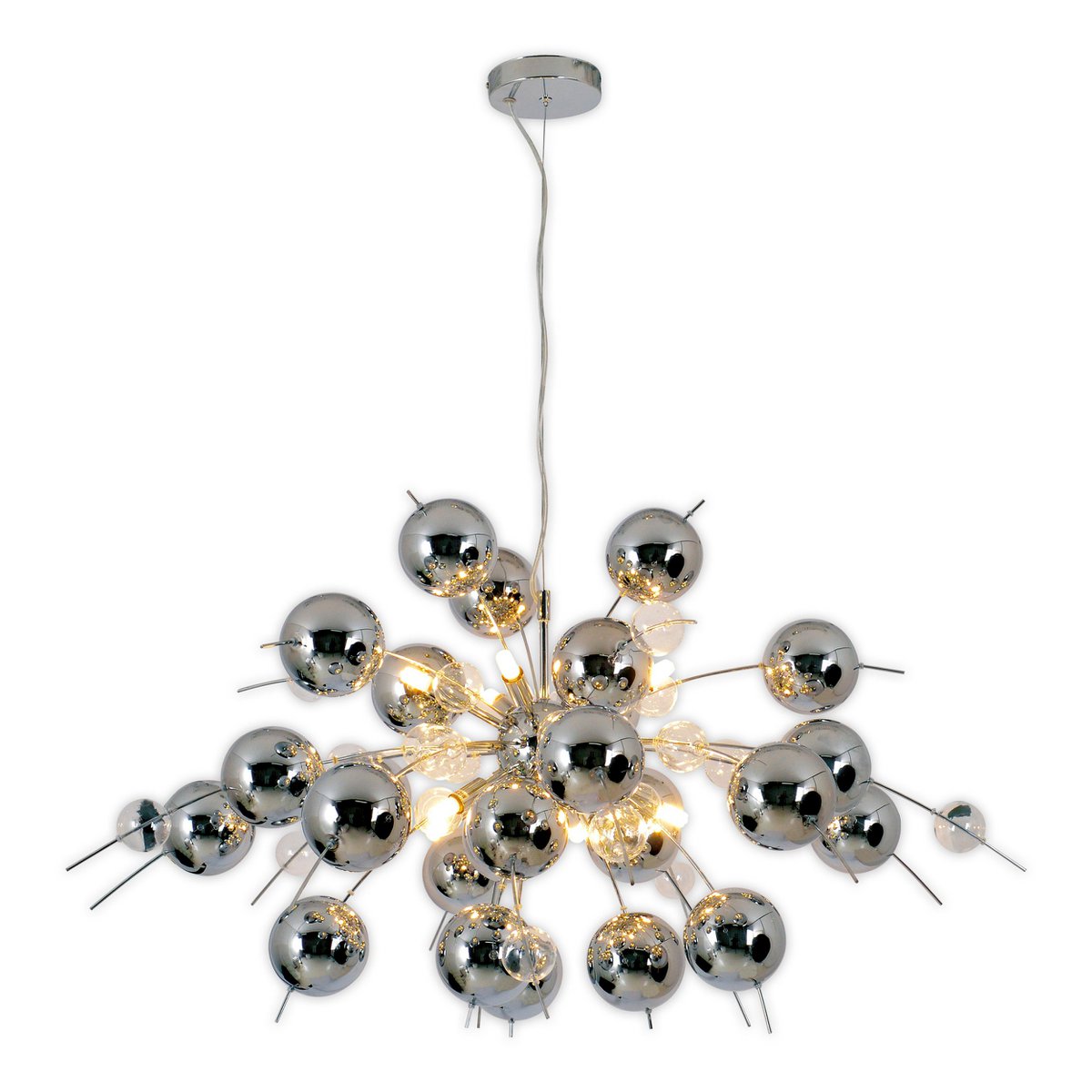 Hanger lamp "explosie" chroom gemaakt van metaal en glas, G9 -versies, hangende lamp voor eetkamer, woonkamer, gang of kantoor, Øca. 98 cm