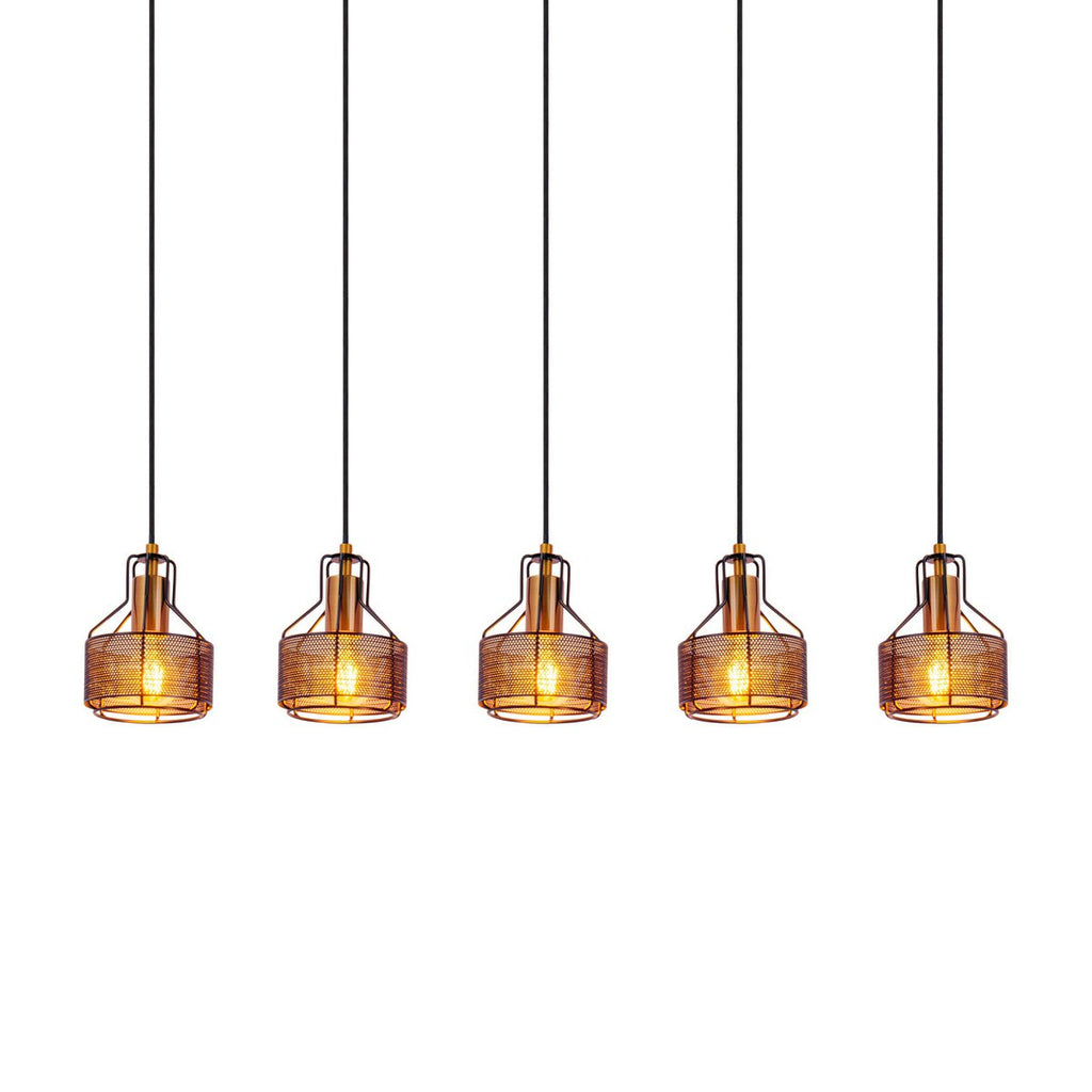 5 hanger lamp "foro" retro hanger lamp gemaakt van metaal in zwart en goud met E27 -versies, 96 cm lang. Stijlvolle verlichting voor woonkamer, eetkamer of keuken.