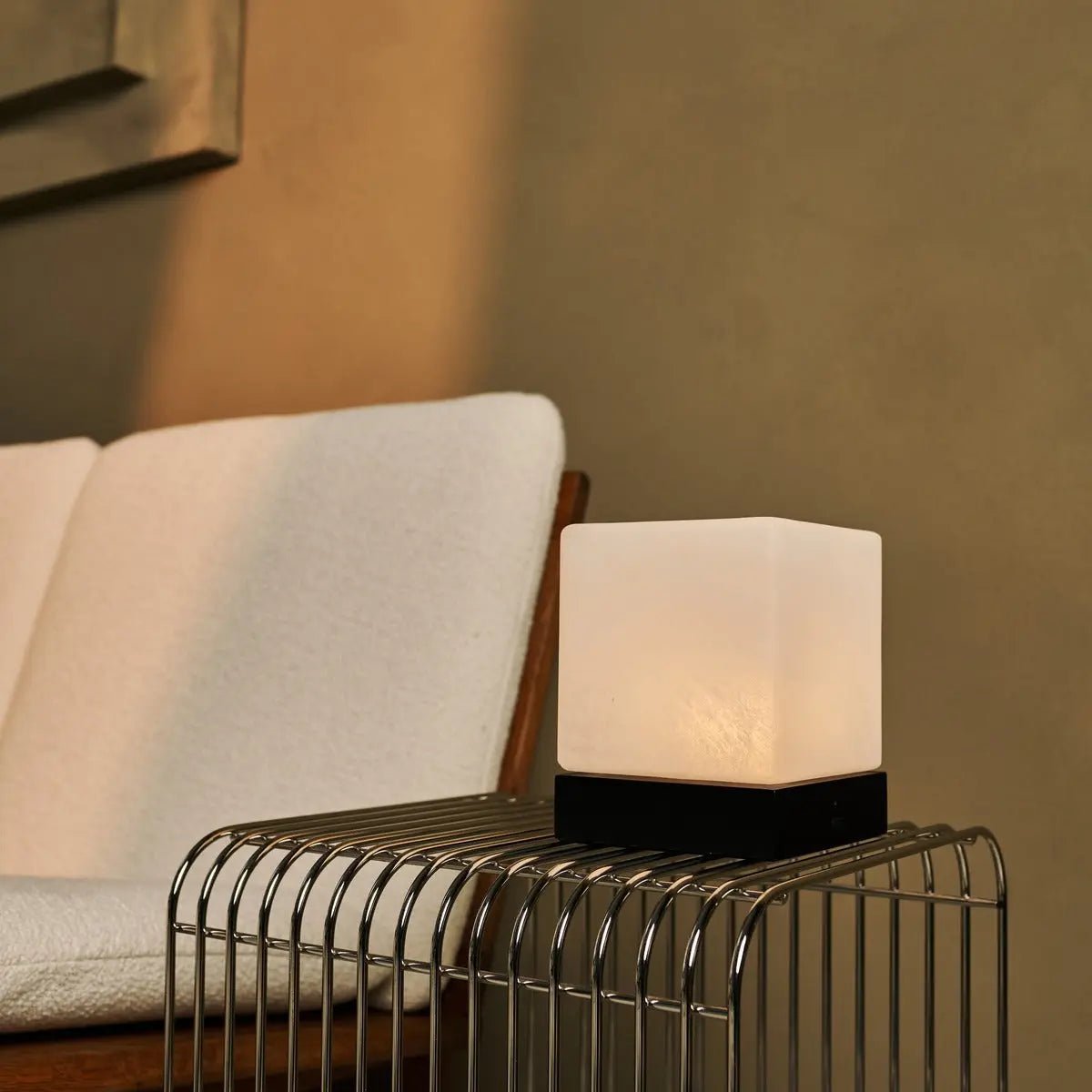 YCE Black Draadloze houten lamp met bevroren glas-oplaadbare, dimbare, 100-uur batterij