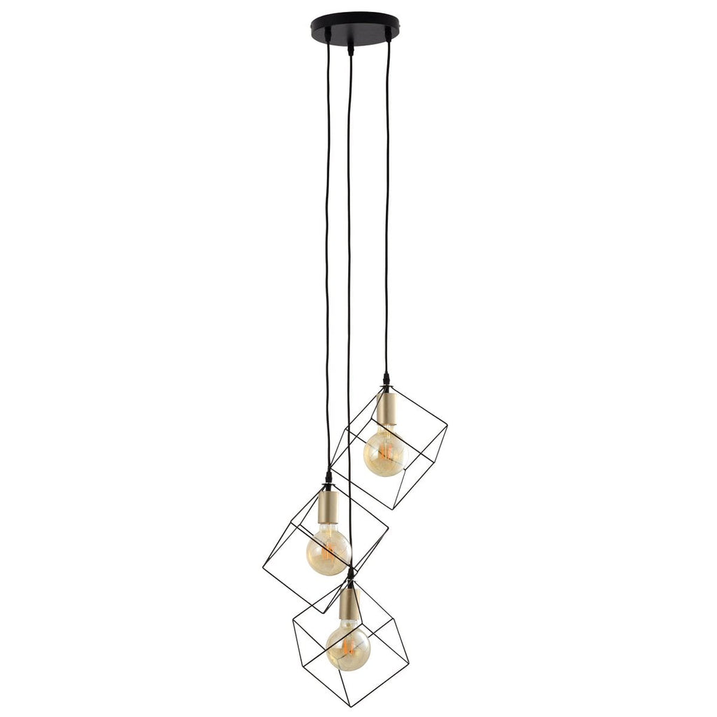 3 Flame hanglamp "Canto", hintlamp gemaakt van zwart en goud, E27-Socket-versie, voor eetkamer, woonkamer, gang of kantoor, 39 x 39 cm