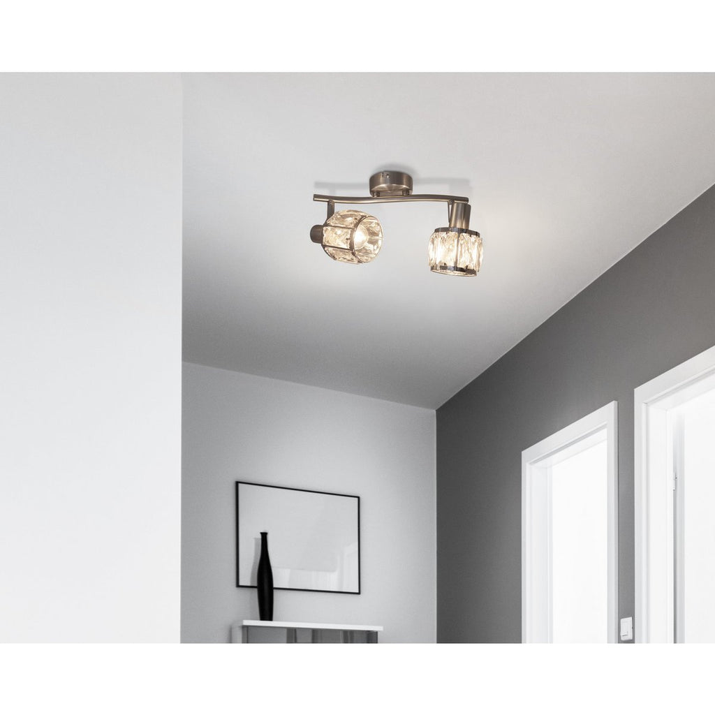 2-serie geleide plek "Josefa", metalen plafondlamp en glas in roestvrijstalen look, met E14-versie Filamentlampen inbegrepen, voor woonkamer, eetkamer, gang of gang 28 x 8 cm