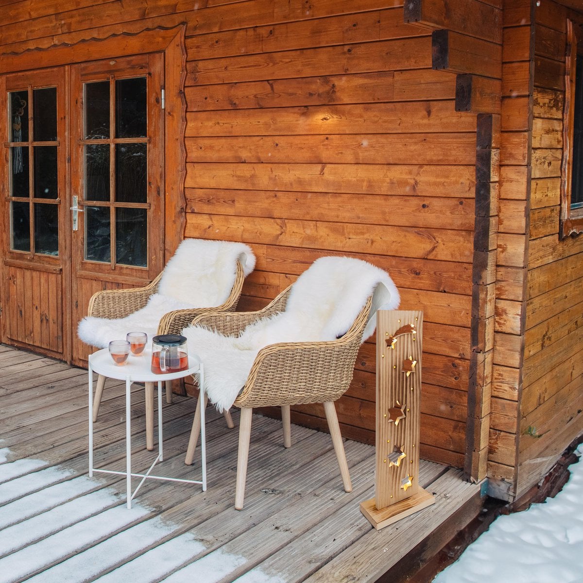 Led Wood Decolum "Stars", gemaakt van natuurlijk hout met vaste LED's, kerstdecoratie voor buiten