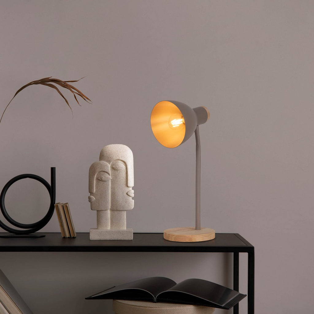 "Marie" bureaulamp gemaakt van metaal en hout, E14, bruin, 36,5 cm hoog