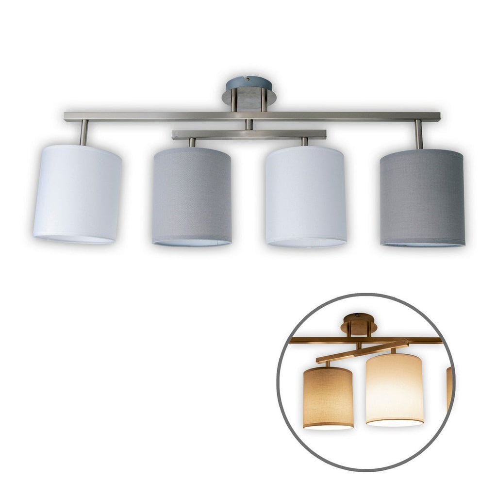 4 plafondlamp "tilde", klassieke metalen plafondlamp en textiel in grijs met E27 -aansluiting, 82 cm lang, de paraplu's zijn verstelbaar, ideaal voor woonkamer, eetkamer en slaapkamer