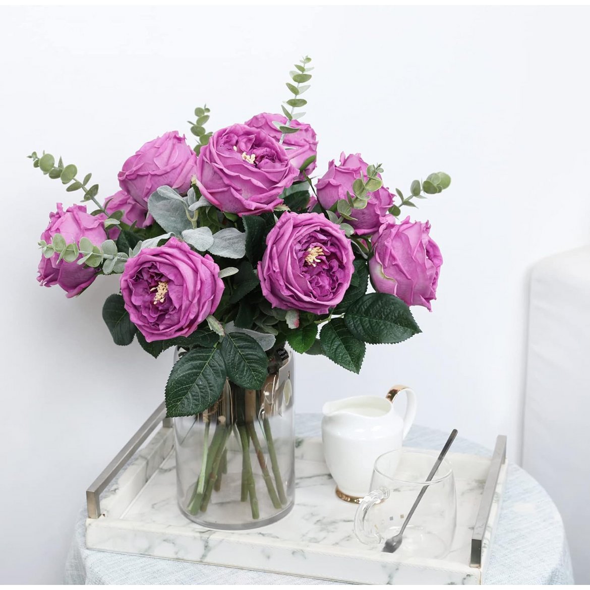 Enkele tak handgevoelde Austin roos 72cm hoog- lichtpaars