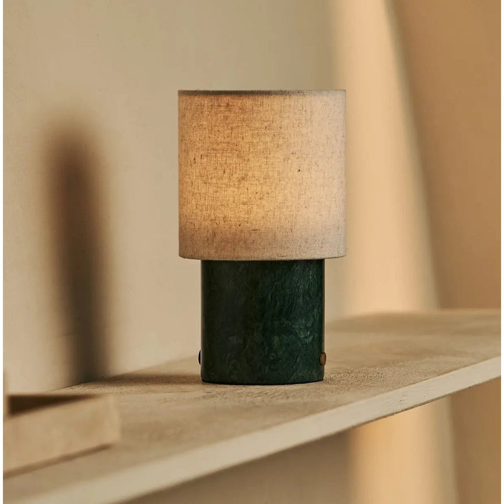 Onoda Green / Verde Alpi - Marmeren oplaadbare tafellamp - met linnen verwisselbare lampenkap en oplaadbaar ontwerp