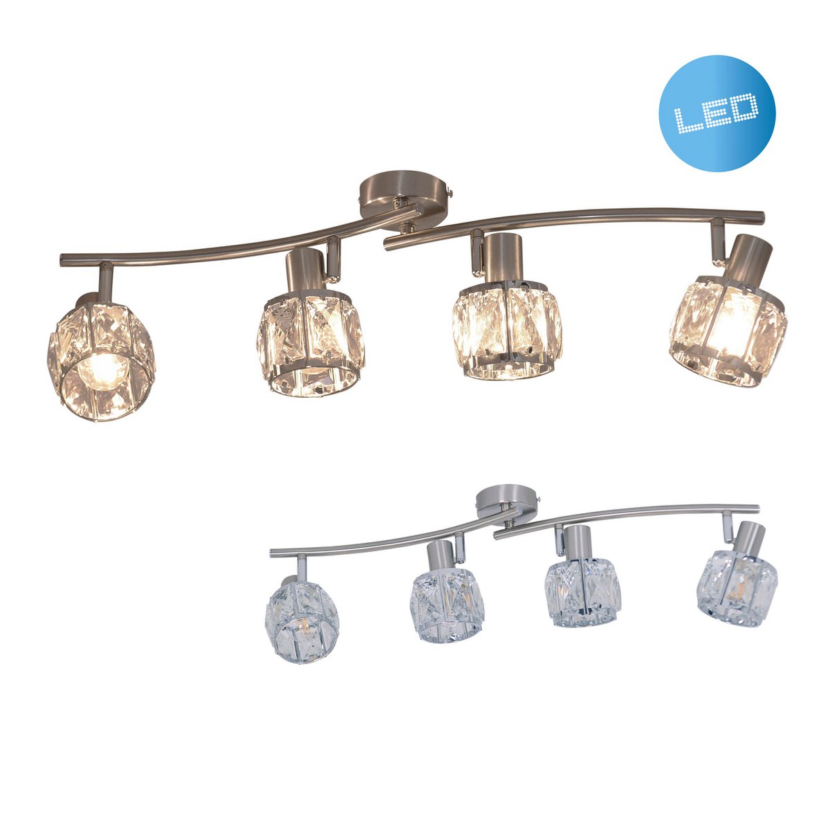 4-geleide plek "Josefa" met E14-versie Filament, metalen plafondlamp en glas in roestvrijstalen look, met E14-versie Filamentlampen inbegrepen, lamp voor woonkamer, eetkamer, gang of gang 70 x 8 cm