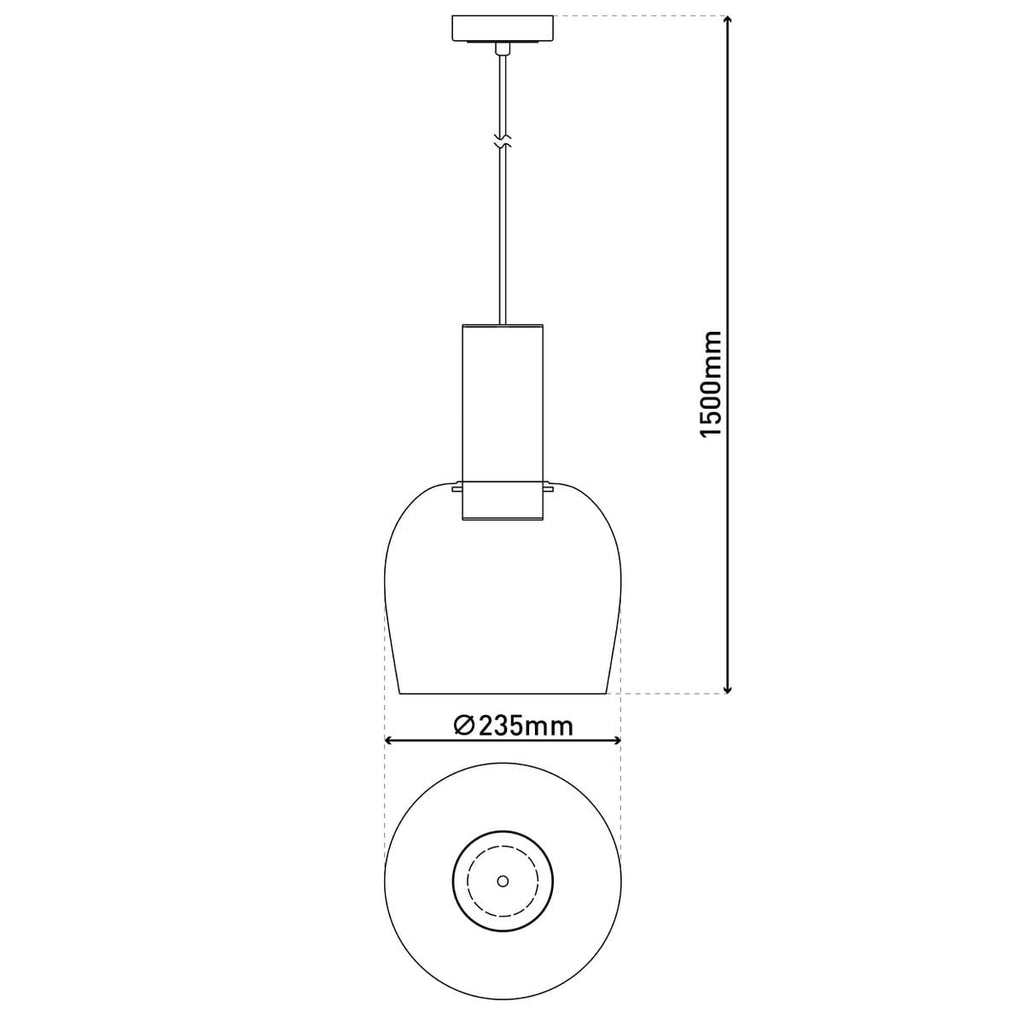 1 serie hanger "Funda" 150 cm hoog, Ø 23,5 cm, gemaakt van geborsteld messing met metaal en barnsteen -gekleurd glas, E27, voor woonkamer, eetkamer, keuken en kantoor