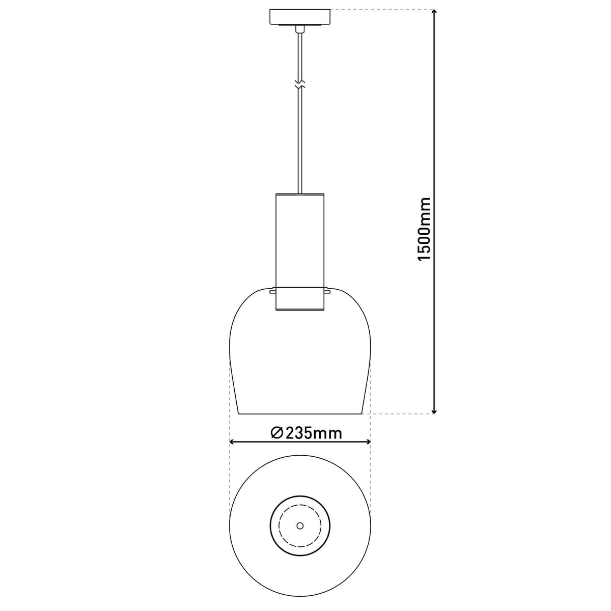 1 serie hanger "Funda" 150 cm hoog, Ø 23,5 cm, gemaakt van geborsteld messing met metaal en barnsteen -gekleurd glas, E27, voor woonkamer, eetkamer, keuken en kantoor