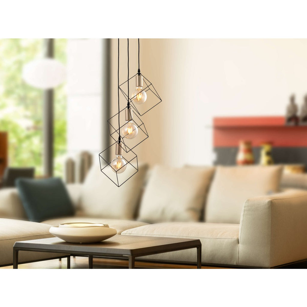 3 Flame hanglamp "Canto", hintlamp gemaakt van zwart en goud, E27-Socket-versie, voor eetkamer, woonkamer, gang of kantoor, 39 x 39 cm