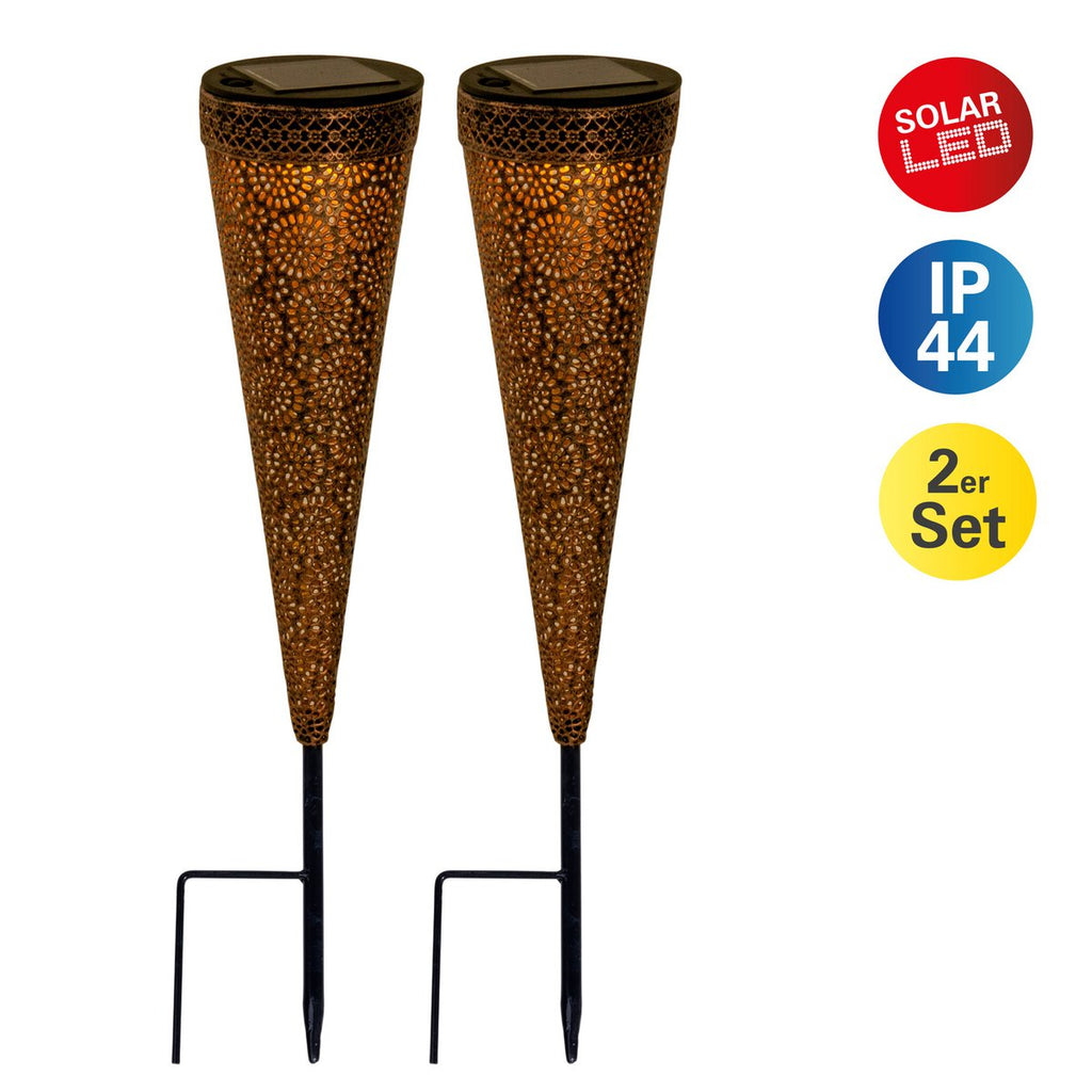 2 Set LED LED Solar Light "Paula", voor buiten, metaal en plastic aarde spies in bruin, met geïntegreerde LED