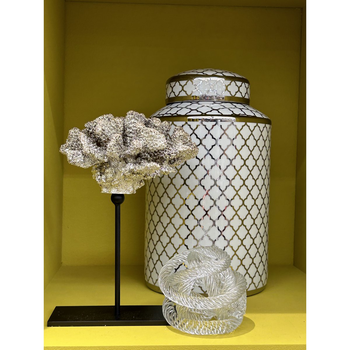 Coral collectie met metalen standaard ( champagnekleur)