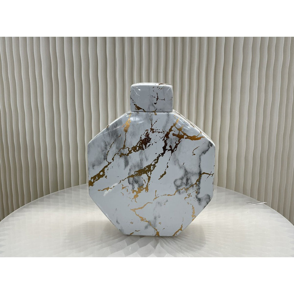 Gouden lak marmeren patroon zeshoek decoratieve pot (klein formaat)