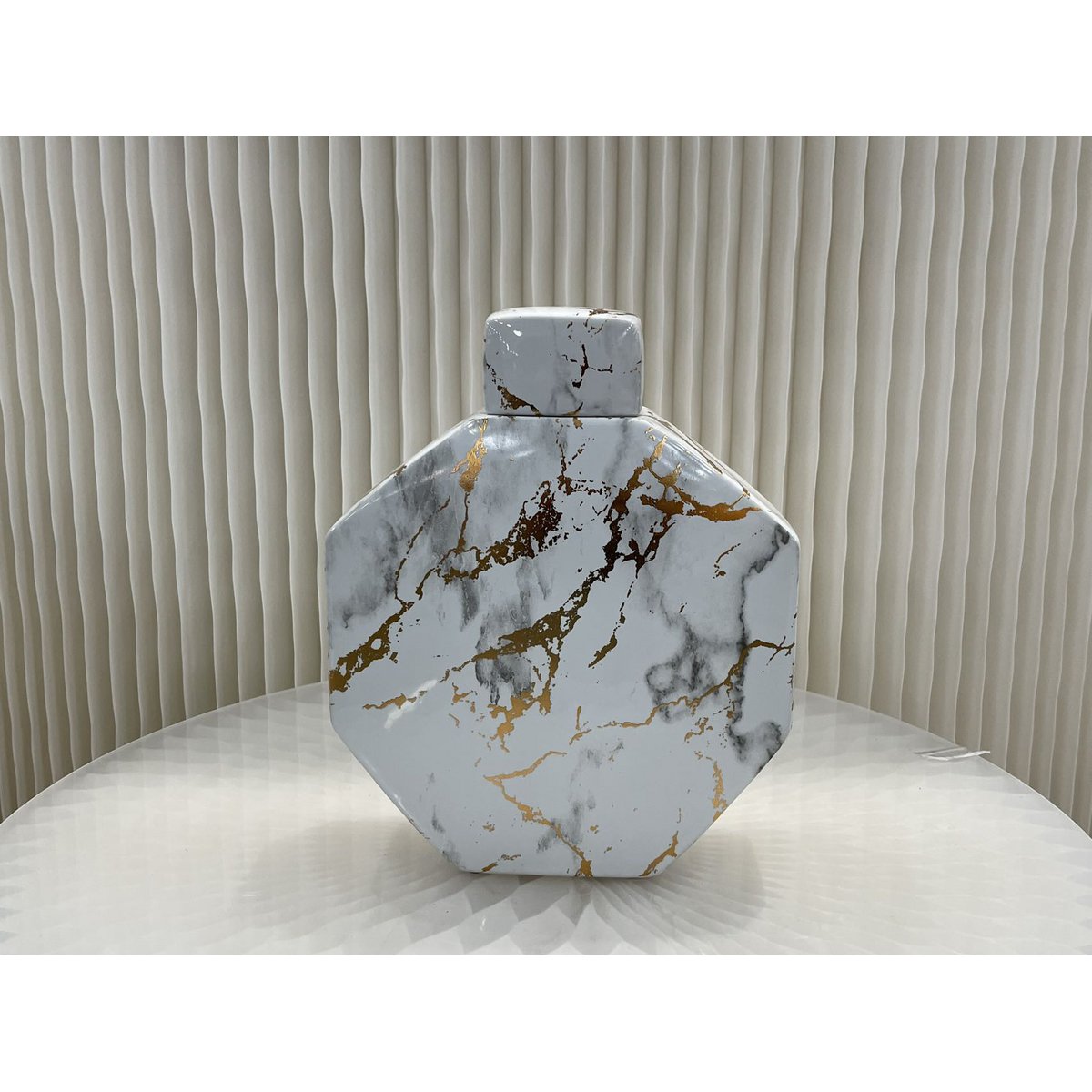 Gouden lak marmeren patroon zeshoek decoratieve pot (klein formaat)