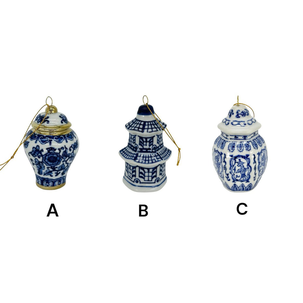 Blauw-wit porseleinen mini kersthanger