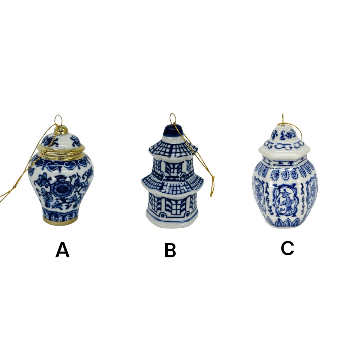 Blauw-wit porseleinen mini kersthanger