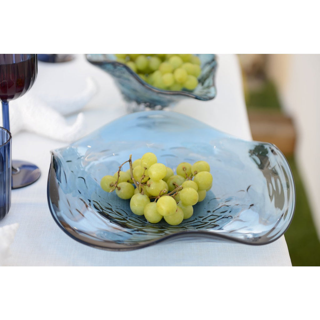 Blauw glas decoratieve snit 30x30x6.5 cm