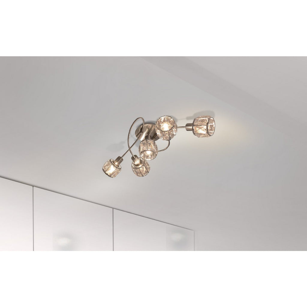 5-geleide plafondlicht "Josefa", metalen plafondlamp en glas in roestvrijstalen look, met E14-versie Filamentlampen inbegrepen, voor woonkamer, eetkamer, hal of gang 61 x 36 x 21 cm