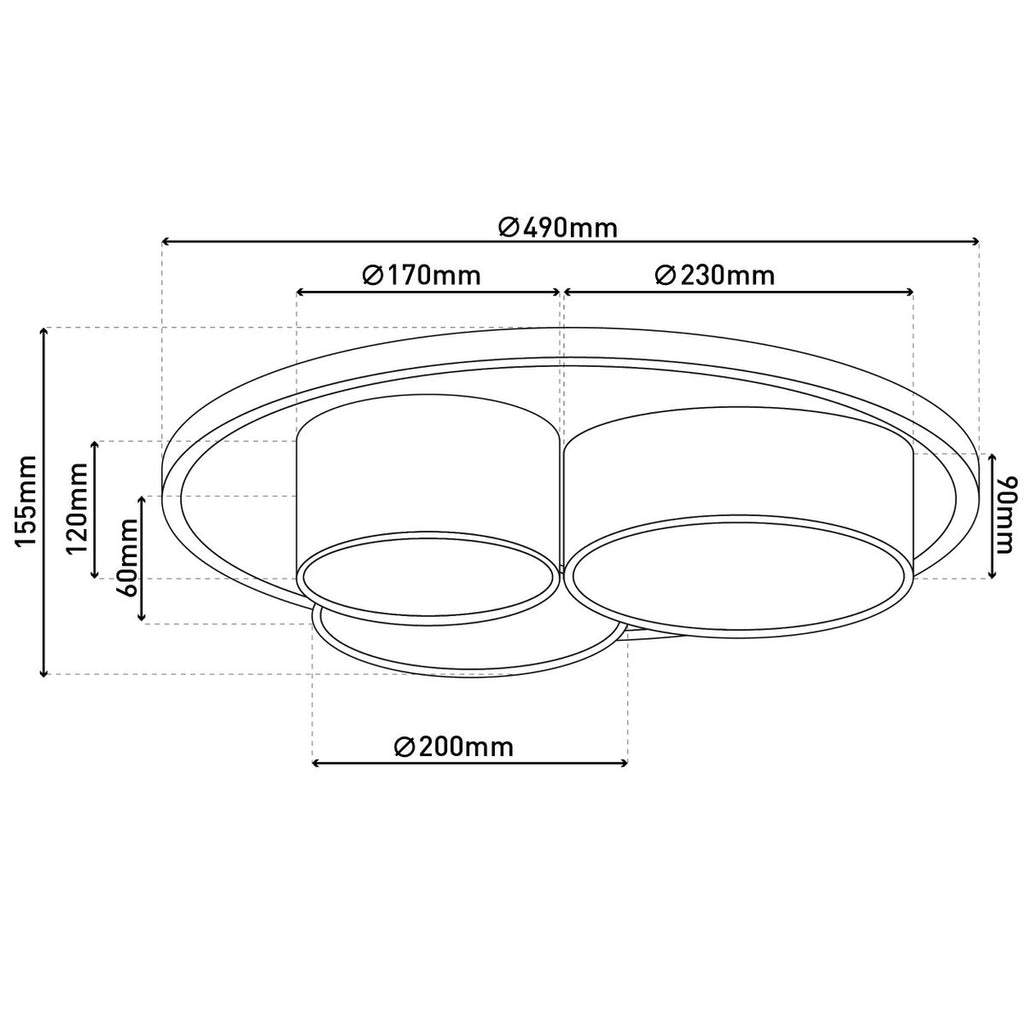 3-geleide plafondlicht "Eppan" Ø 56 cm, gemaakt van metaal, plastic en textiel in grijs, geïntegreerde LED's, verlichting voor woonkamer, kantoor of toegangsruimte