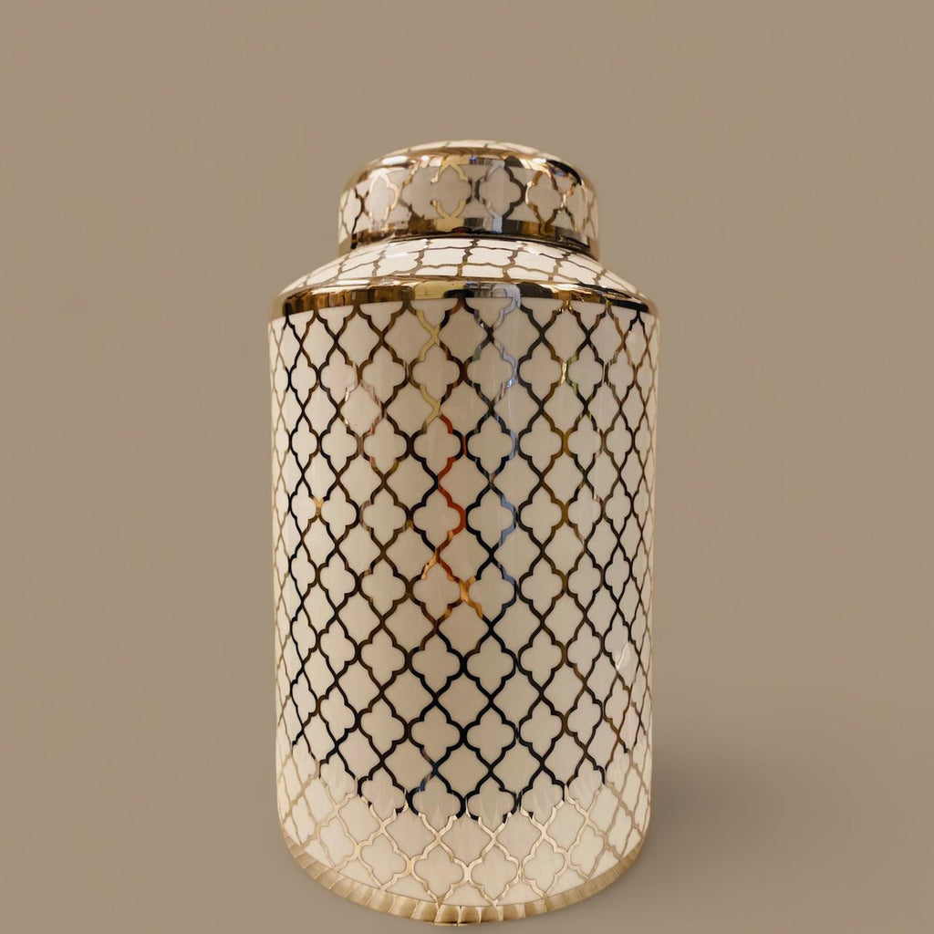 Keramieken pot wit goud (klein formaat: H*30 B*15)