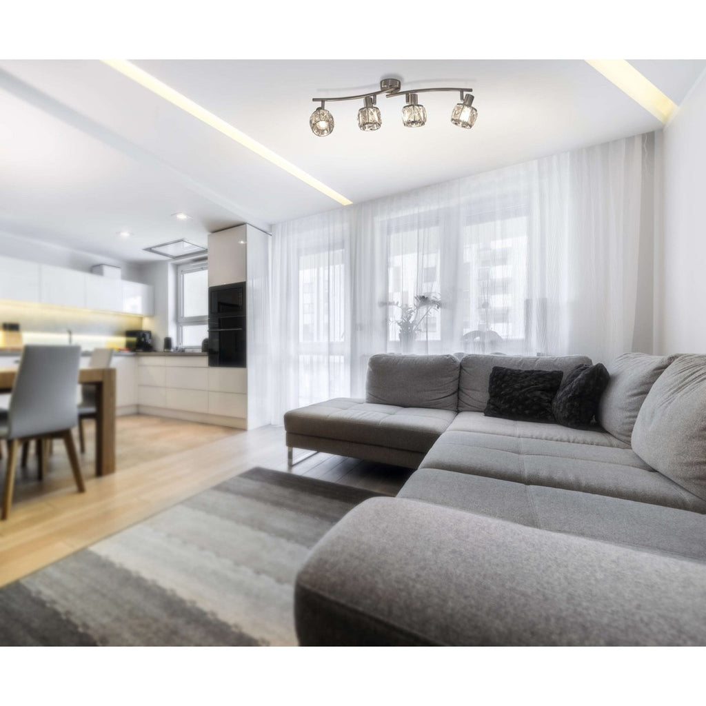 4-geleide plek "Josefa" met E14-versie Filament, metalen plafondlamp en glas in roestvrijstalen look, met E14-versie Filamentlampen inbegrepen, lamp voor woonkamer, eetkamer, gang of gang 70 x 8 cm