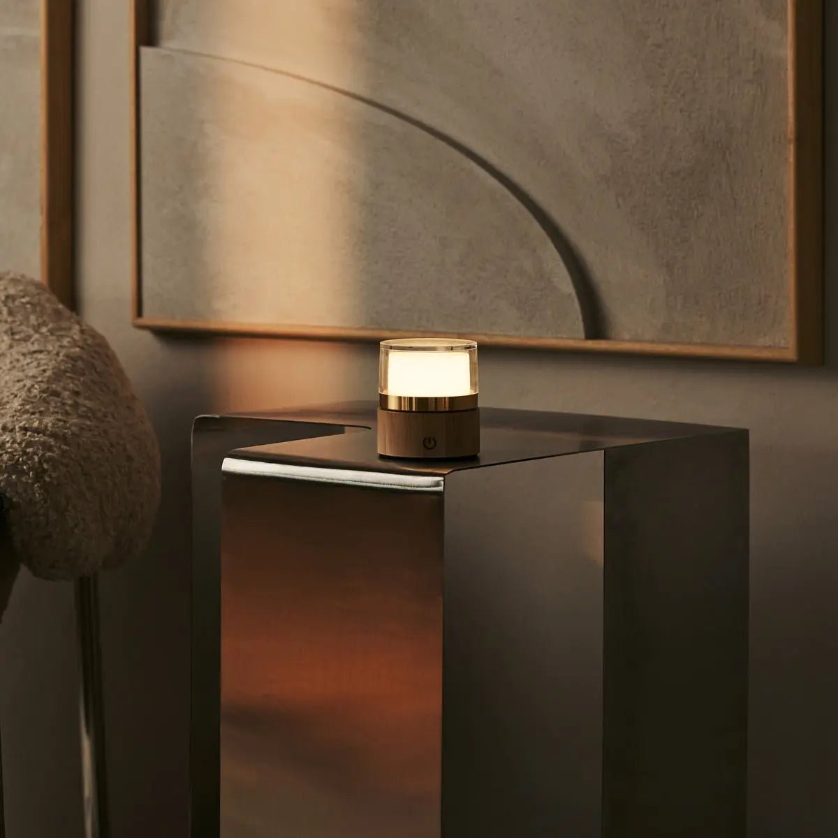 Leo Lichtbruine compacte oplaadbare lamp - hout, dimbaar licht