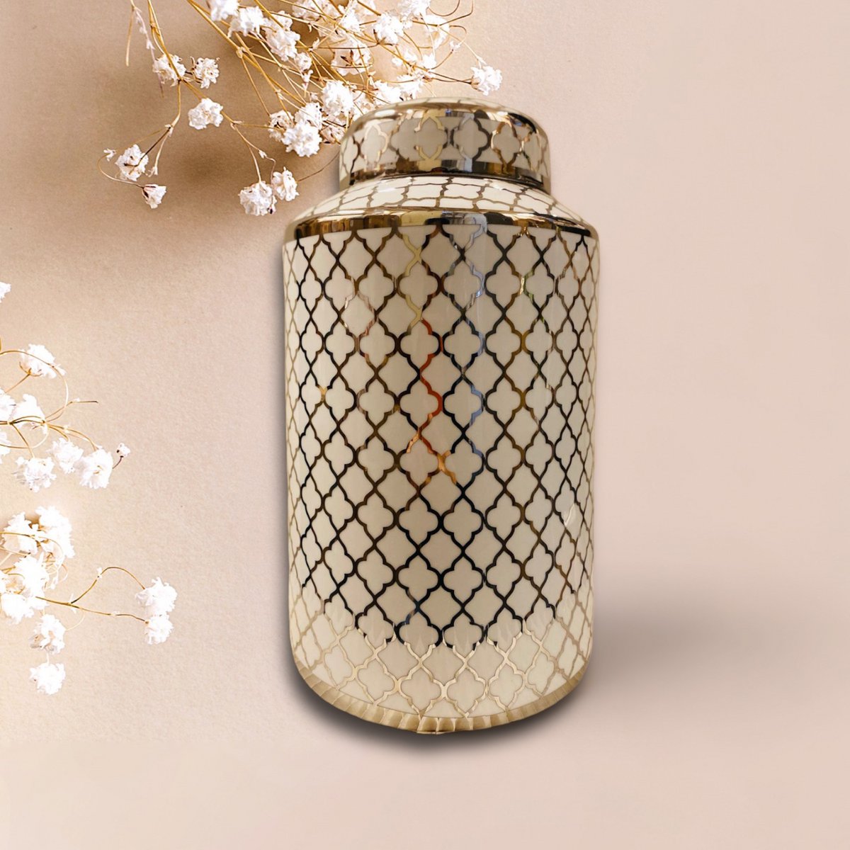 Keramieken pot wit goud (klein formaat: H*30 B*15)