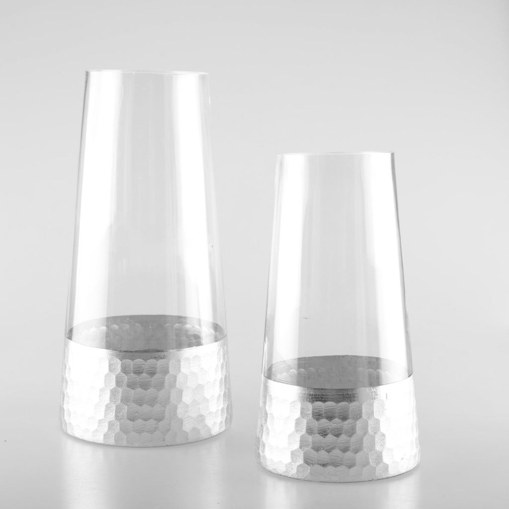 Transparante en zilveren conische vaas H22cm