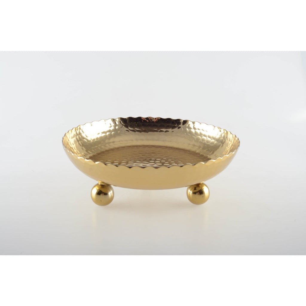 Gouden lade gehamerd op ronde voeten 23 cm