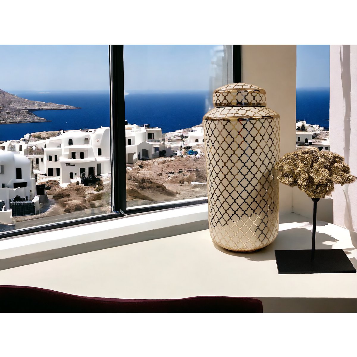 Coral collectie met metalen standaard ( champagnekleur)