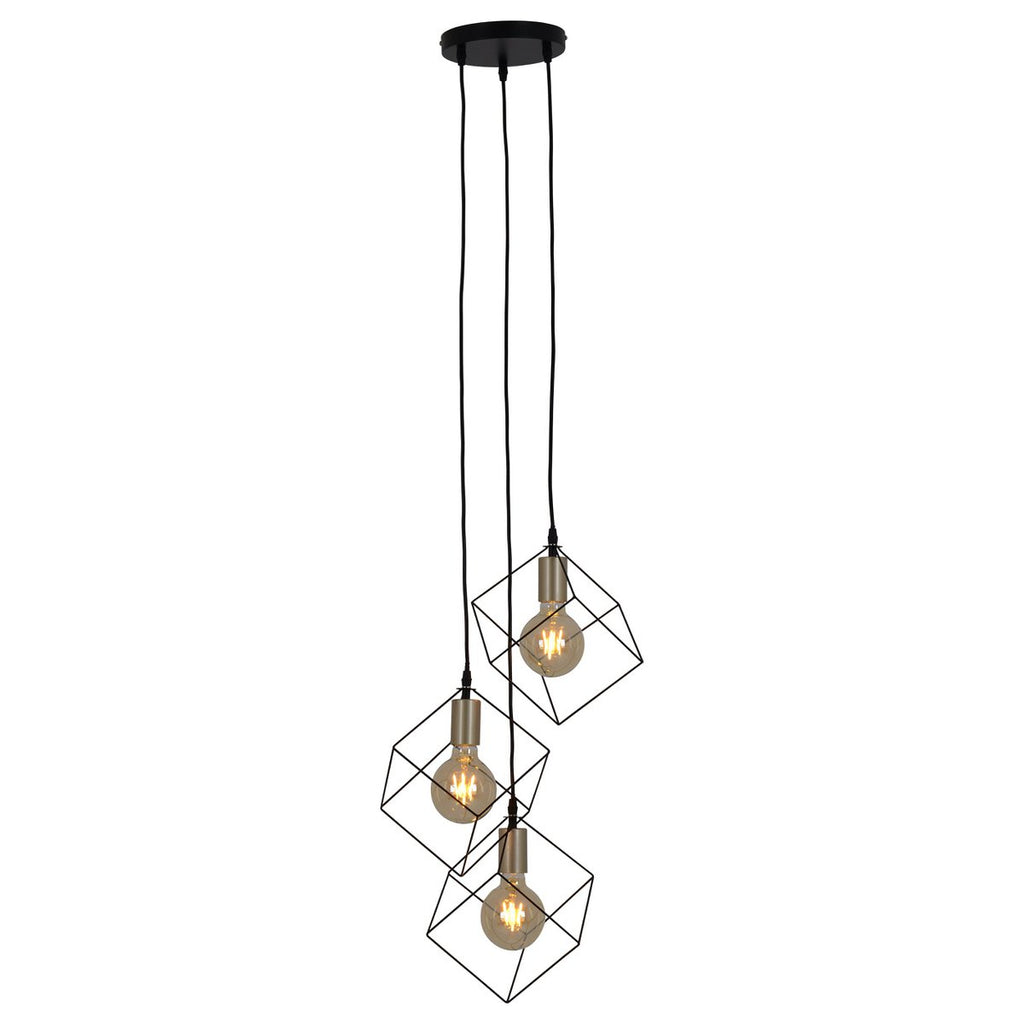 3 Flame hanglamp "Canto", hintlamp gemaakt van zwart en goud, E27-Socket-versie, voor eetkamer, woonkamer, gang of kantoor, 39 x 39 cm