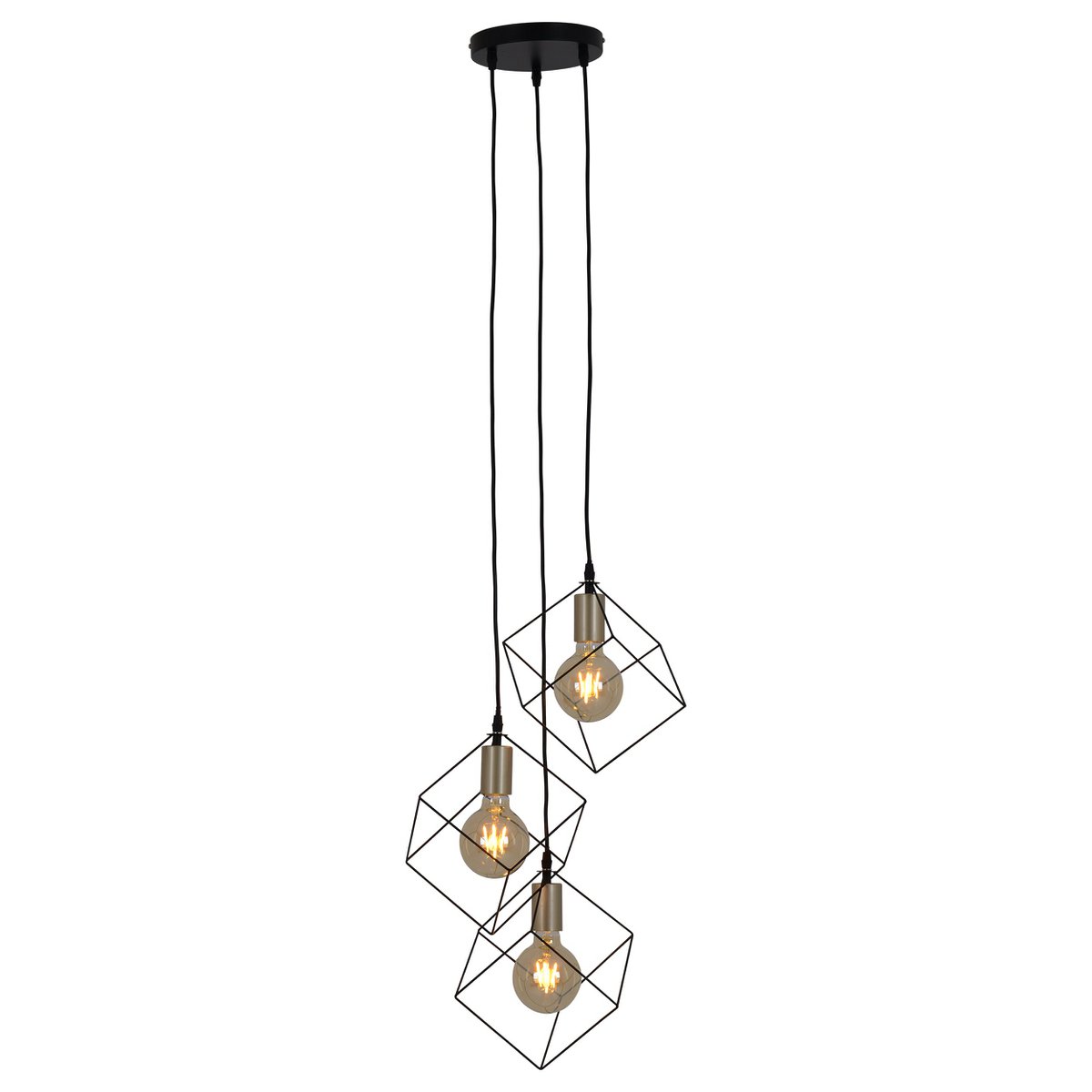 3 Flame hanglamp "Canto", hintlamp gemaakt van zwart en goud, E27-Socket-versie, voor eetkamer, woonkamer, gang of kantoor, 39 x 39 cm