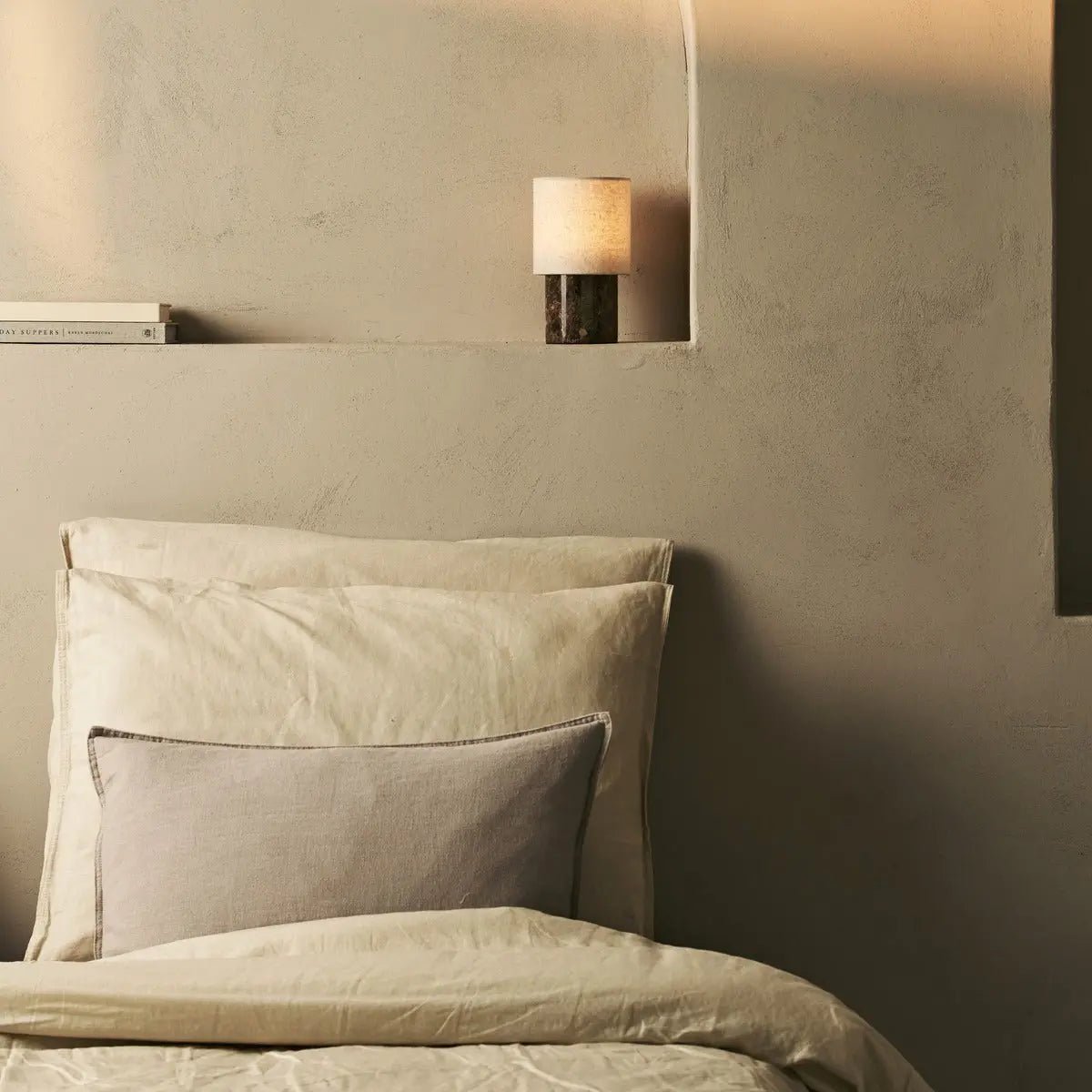 Onoda Brown / Emperador Dark - Marmeren oplaadbare tafellamp - met linnen verwisselbare lampenkap en oplaadbaar ontwerp